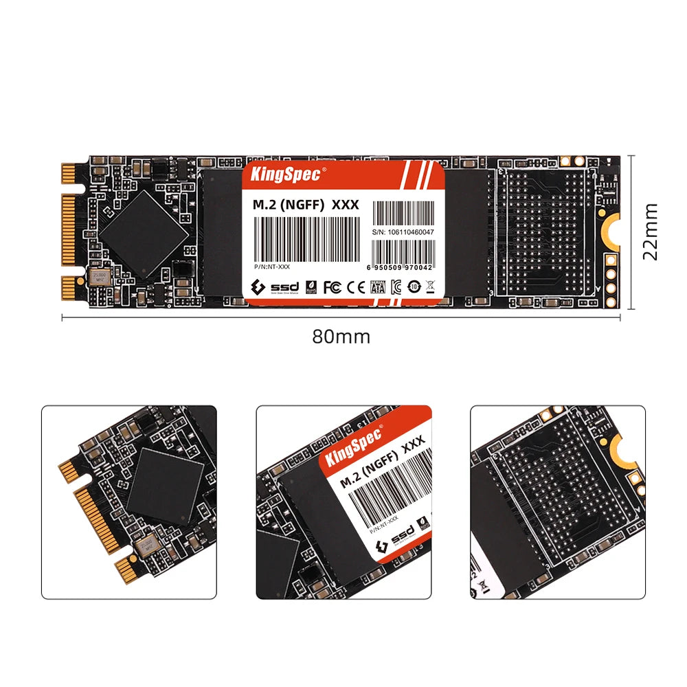 Disque SSD interne KingSpec M.2 NGFF 128 Go, 256 Go, 512 Go, 1 To, 2 To, SATA 2280, SATA3 6 Gb/s pour ordinateur portable